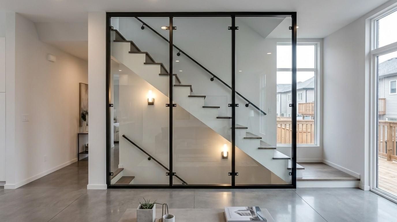 Framed glass stairs wall partition wall with minimal hardware