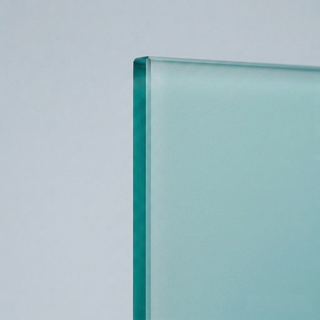 Satin-etched frosted glass panel with uniform matte surface